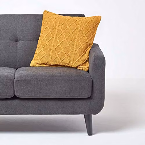 Homescapes Mustard Yellow Diamond Cable Knit Cotton Cushion Cover, W/D/H: 45 x 45 x 0 cm – 2