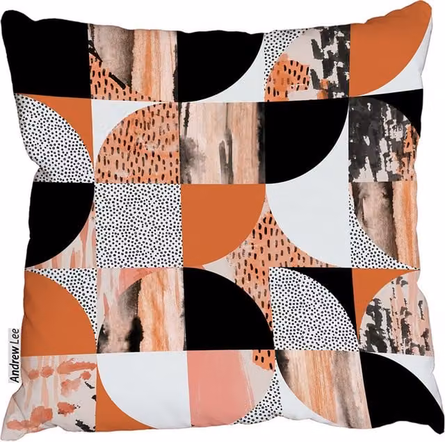 Andrew Lee Geometric Semicircles and Squares Square Cushion, Orange, W: 60 cm x H: 60 cm