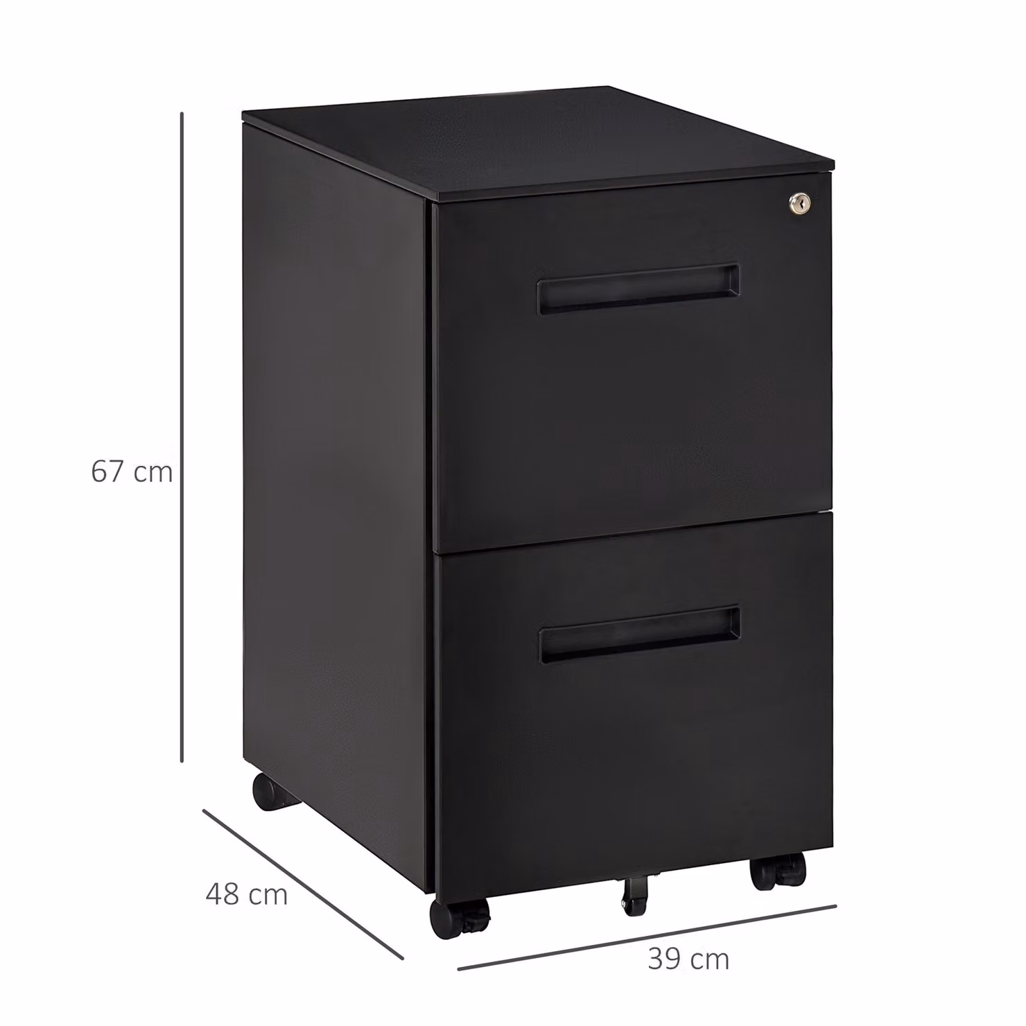 Aosom Vinsetto Black Mobile Lockable File Cabinet with 2 Drawers, H 67 x W 39 x D 48 cm – 3