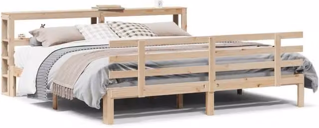 Berkfield Home Super King Bed Frame with Headboard and Side Compartments in Natural Pine Wood, 180 x 200 cm
