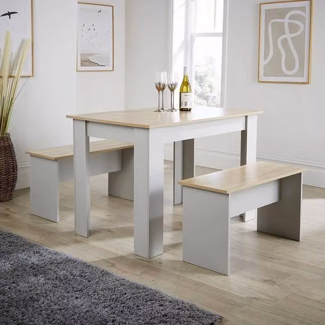 FORGEVIO Modern Grey Dining Set with Rectangular Table and Benches
