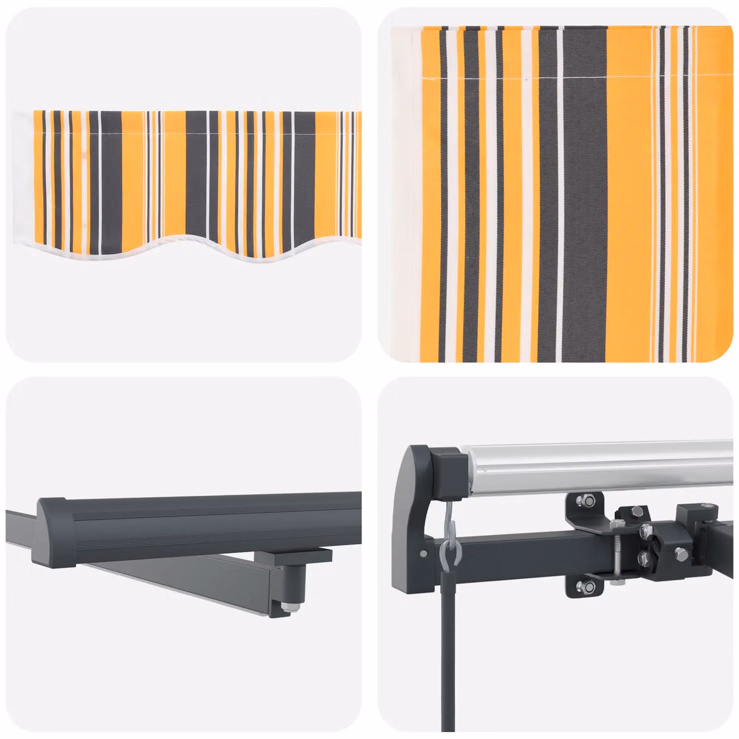 Berkfield Home Manual Retractable Striped Awning with Multicolour LED, Yellow, W: 350 cm, D: 250 cm – 3