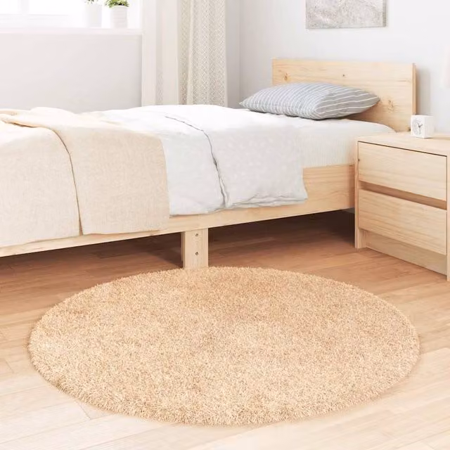 Berkfield Home NAVARRA Shaggy High Pile Round Rug in Beige, Diameter: 100 cm, Polyester – 1