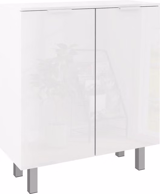HOMCOM Narrow White High Gloss Shoe Storage Cabinet with Soft-Close Hinged Doors and Adjustable Shelves