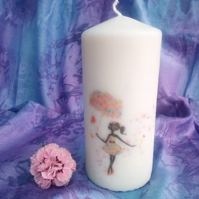 Viki Pillar Candle Flower Girl in White
