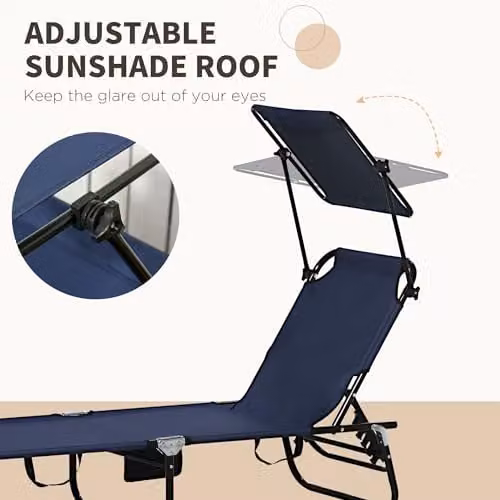 Outsunny 2 Piece Folding Sun Loungers with Canopy in Dark Blue – 5