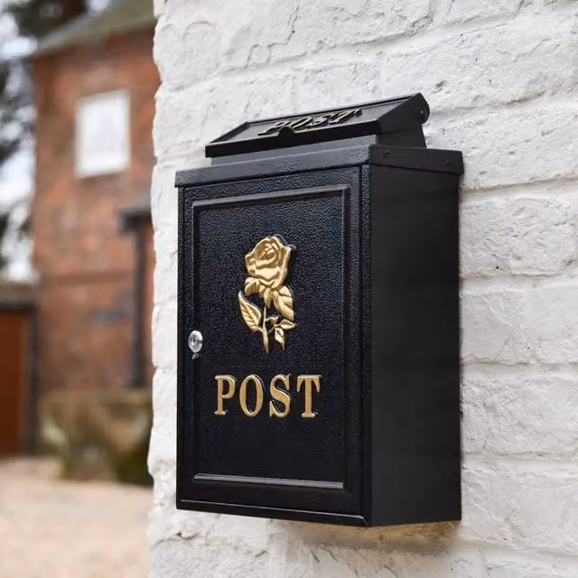 NESTLUNE Gold Rose Wall Mounted Post Box in Black and Gold – 1