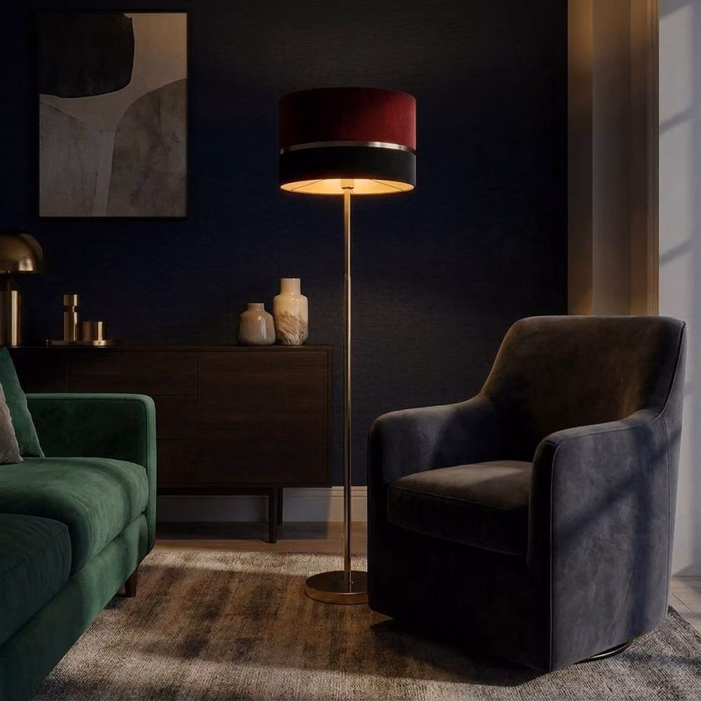 Garden Greatness Contemporary Velvet Stripe Floor Lamp in Red, Black and Gold/Brass, Height: 158 cm – 2