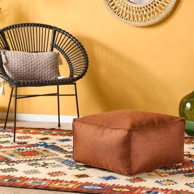 Wyld and Coco Brown Woven Square Pouffe with EPS Beads Filling – 1