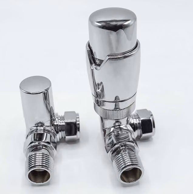 Lux Heat Chrome Thermostatic Corner Valve Set in Silver Brass