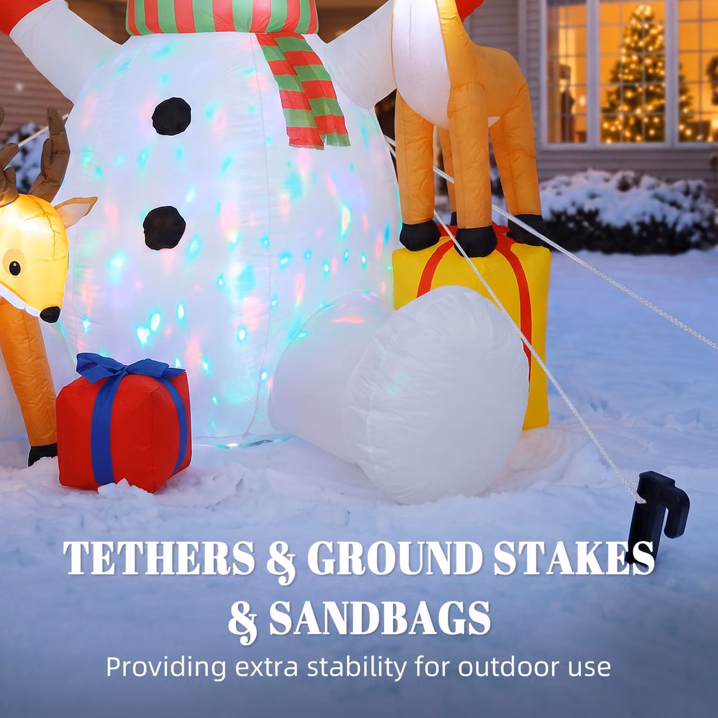 Outsunny 7ft Giant Christmas Inflatable Snowman with 2 Reindeer and LEDs, White and Brown Outdoor Blow Up Decoration – 6