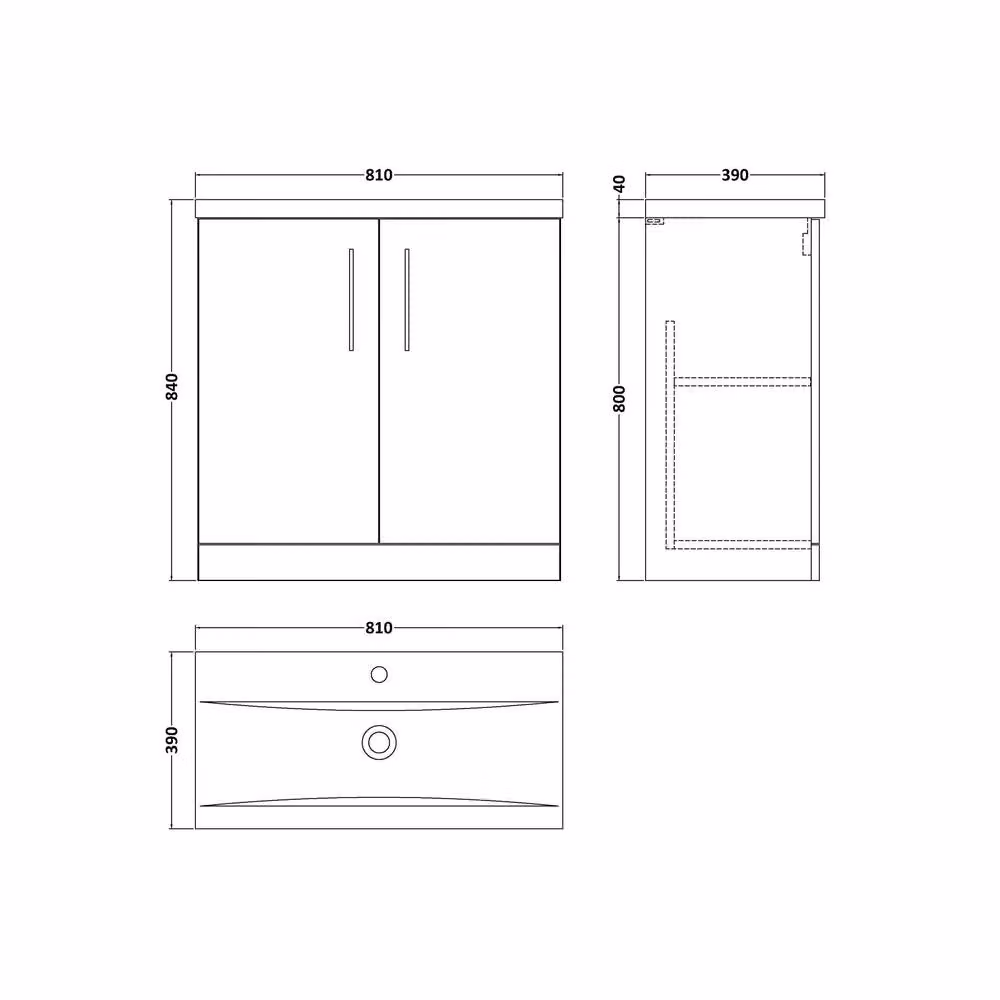 Balterley Gloss White 2-Door Freestanding Bathroom Floor Vanity Unit with Basin, W: 80 cm, H: 84 cm – 2