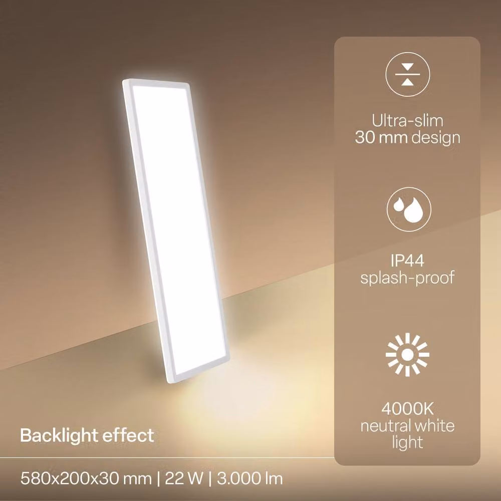 B.K.Licht White Slim LED Ceiling Panel Light, 22W, 3000lm, 4000K, W: 58 cm – 3