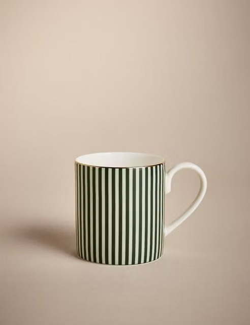 M&S Hampton Green Striped Bone China Mug
