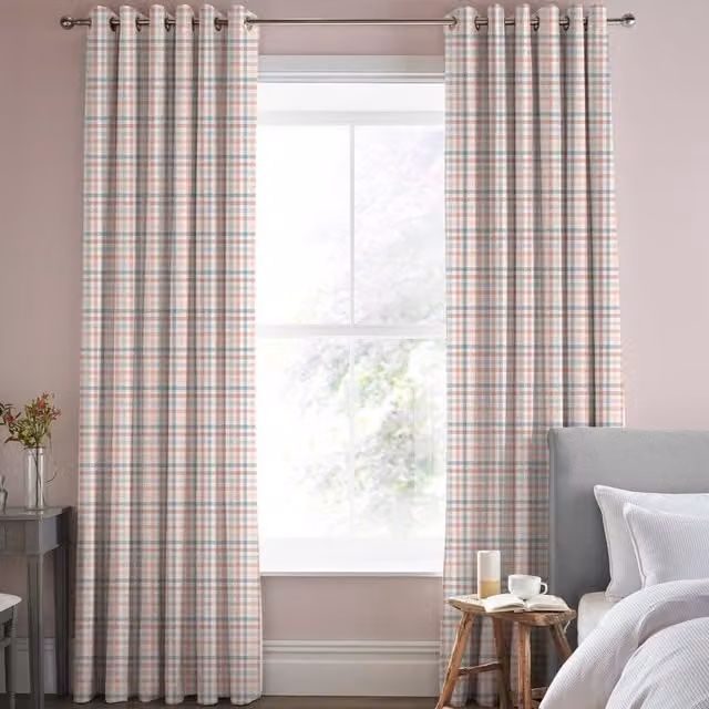 Laura Ashley Cove Check Made to Measure Blackout Eyelet Curtains in Pink Cotton