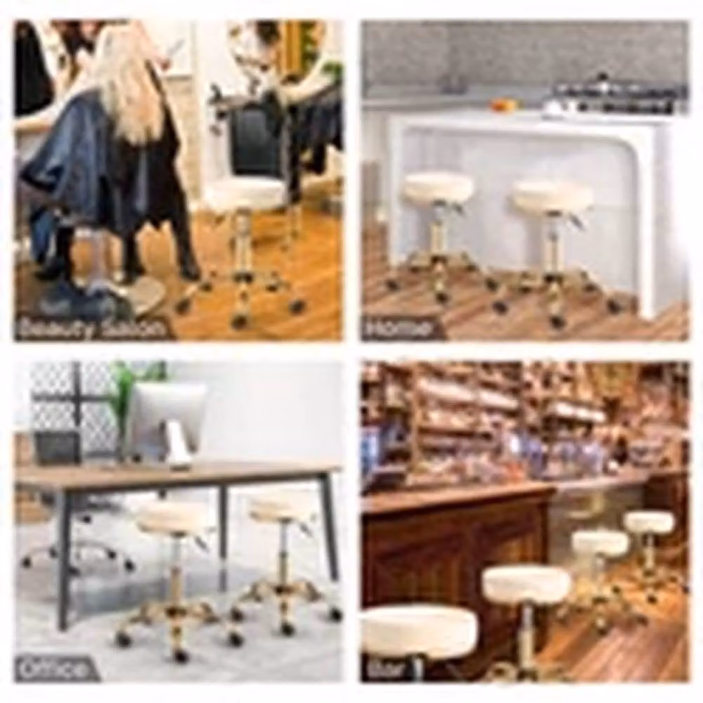 EONLION Adjustable 360 Degree Swivel Salon Stool with Gold Base in Beige – 3