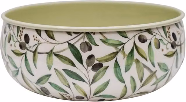 Ivyline Maisie Vintage Olive Metal Planting Bowl, Green, H: 10 cm, D: 25 cm – 1