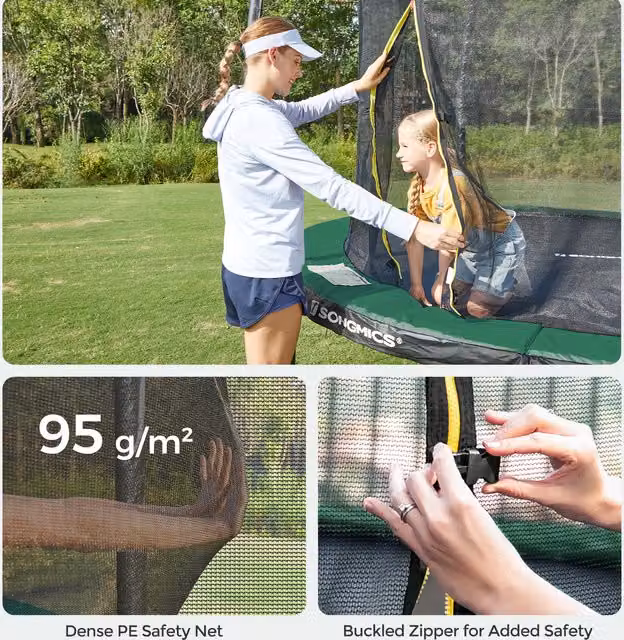 SONGMICS Green Kids Trampoline with Safety Net and Galvanised Steel Frame