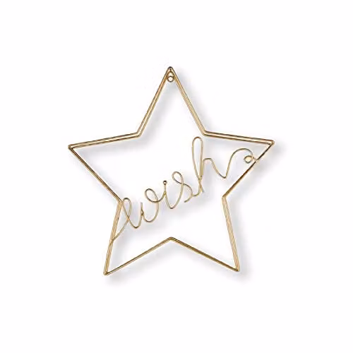 Art For The Home Rose Gold Wish Wire Wall Art, Gold and Rose Gold Abstract Metallic Typography Star Design Hanging Aluminium Wall Art