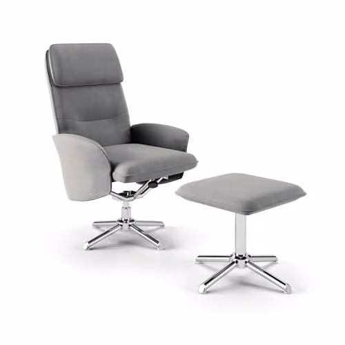 Alphason Belding Grey Synthetic Leather Relax Recliner with Ottoman and Metal Frame