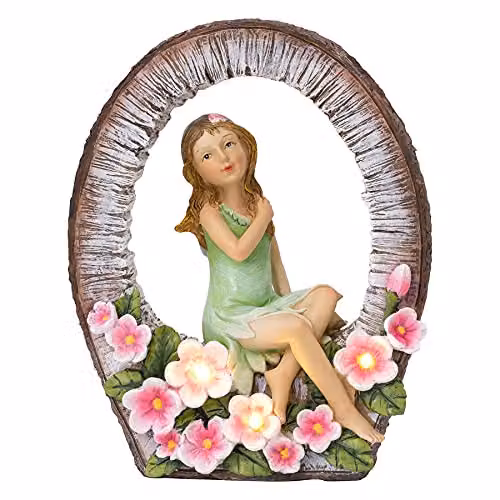 Globrite Solar Fairy Flower Figurine Garden Ornament in Multicolour, H 25.0 cm x W 21.5 cm x D 7.0 cm – 2