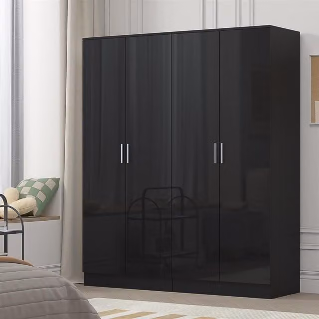 REFLECT 2x 2 Door Plain Wardrobe Bundle in Black High Gloss and Black Oak Matt