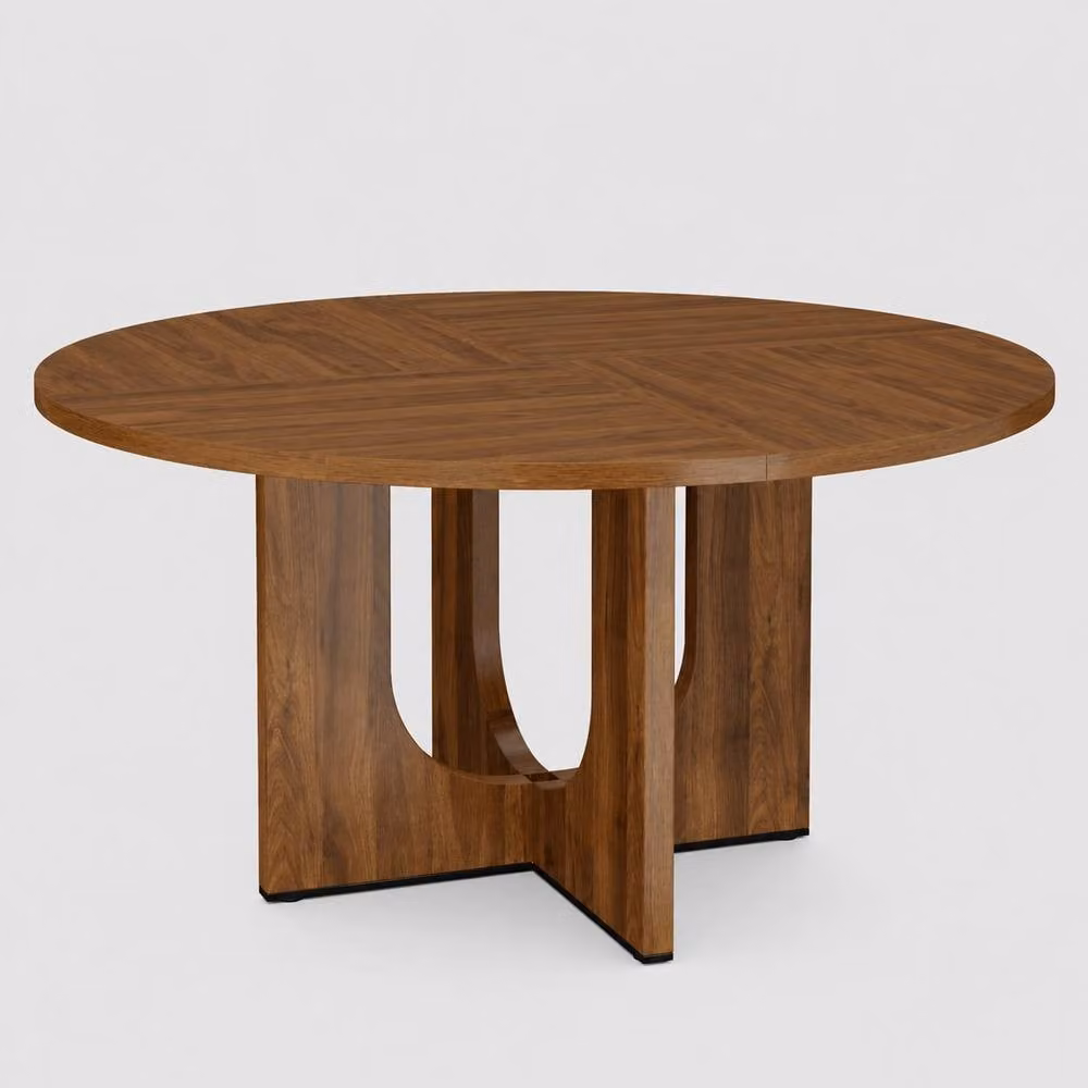 Merax Mid-Century Modern Round Pedestal Dining Table in Brown, Diameter: 120 cm, Height: 75 cm – 7