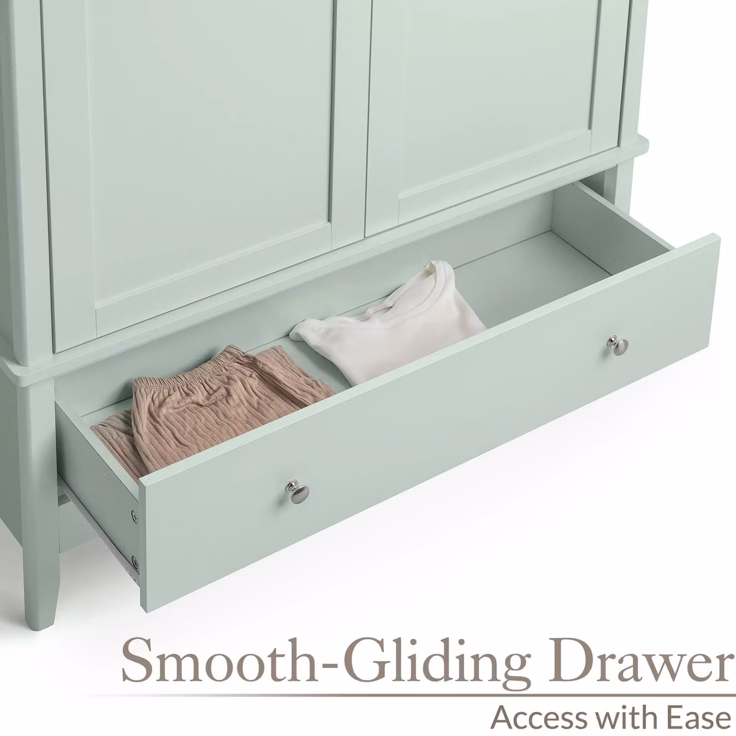 Christow Double Wardrobe with Drawer, 2-Door Green Bedroom Storage Cupboard, H 185 x W 94.5 x D 50 cm – 4