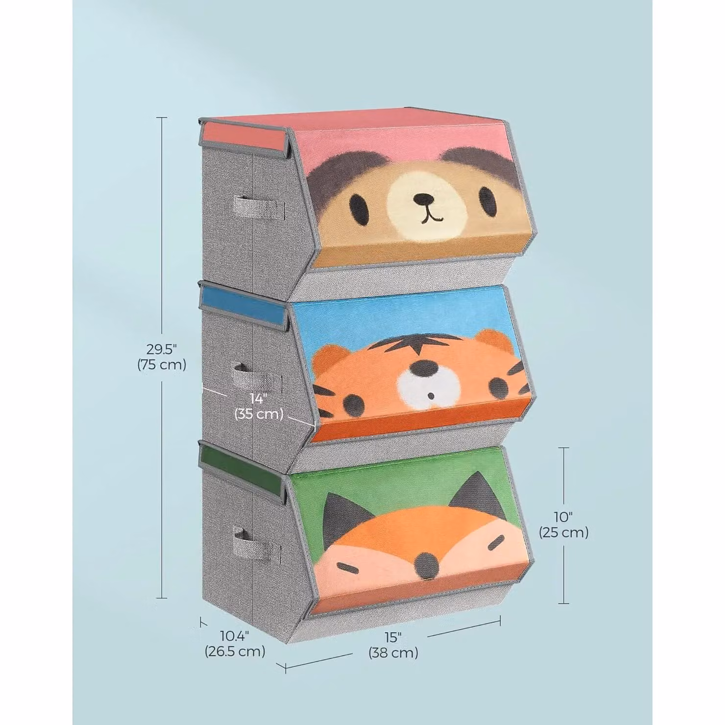 SONGMICS Set of 3 Stackable and Foldable Kids Toy Storage Boxes in Grey