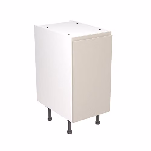 KITCHEN KIT Light Grey Gloss Flatpack Base Cabinet with J-Pull Soft Close Doors, W/D/H: 40.0 x 57.0 x 87.0 cm