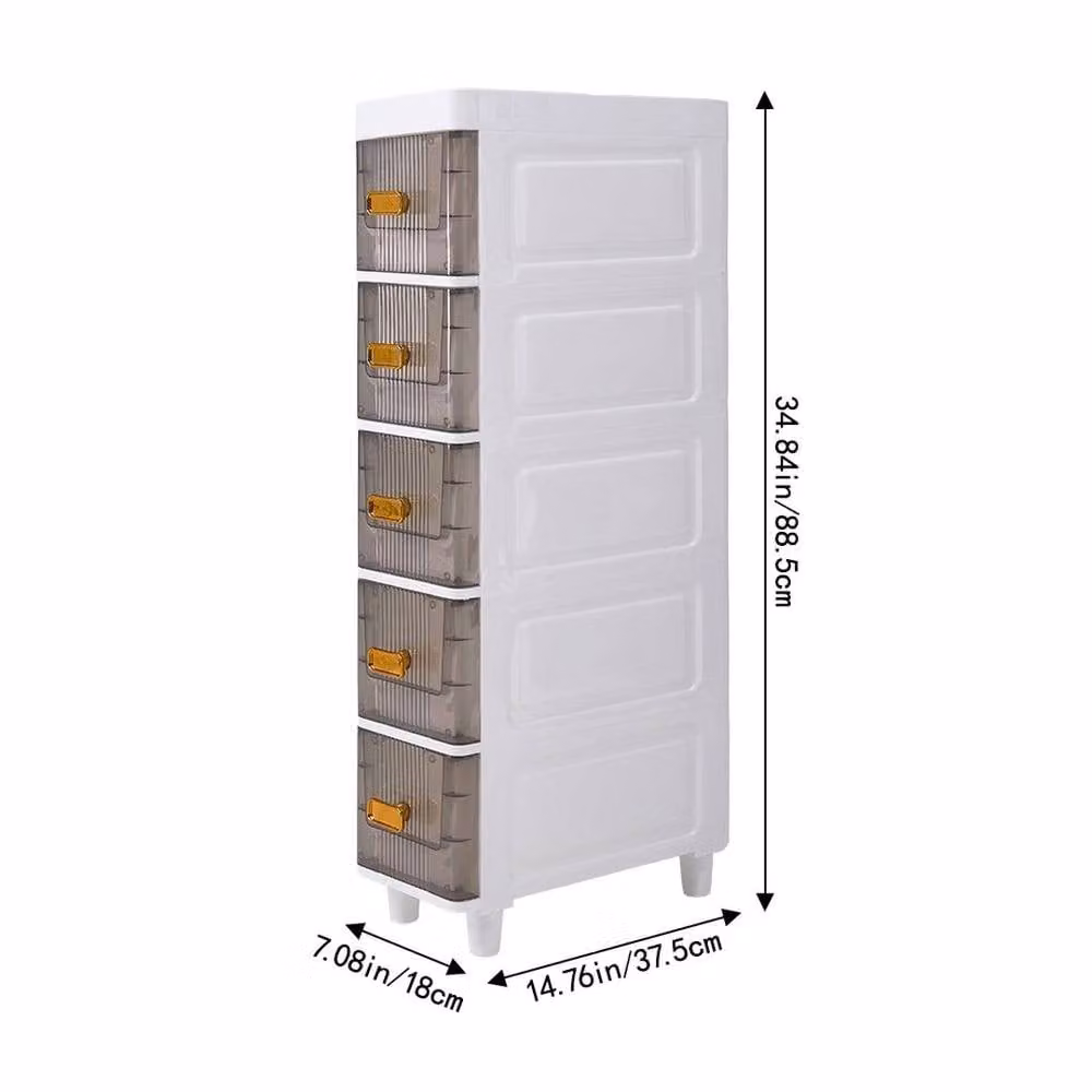 SPETLEK 5 Tier Slim Storage Cabinet with Narrow Slide Out Drawers in Grey and White, H: 100 cm, W: 15 cm – 2