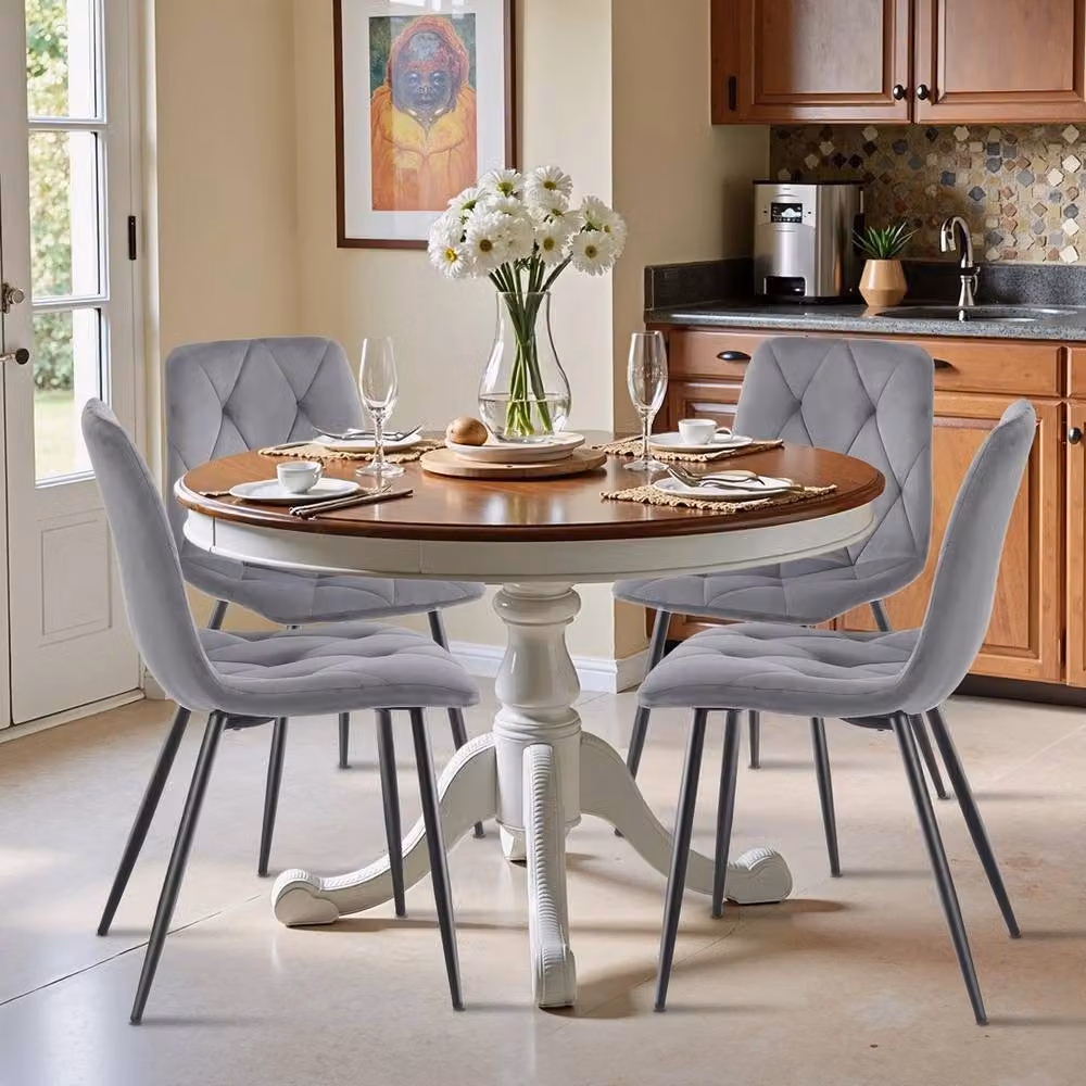 NESTLUNE Set of 4 Modern Grey Dining Chairs with Velvet or Synthetic Leather Upholstery – 3
