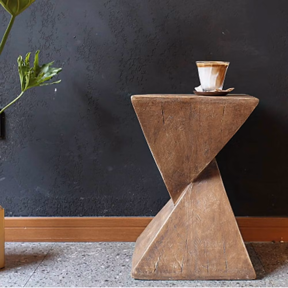 VOGREX Brown Concrete Indoor Outdoor Sofa Side Table and Pedestal Accent Lamp – 2