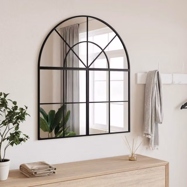 Berkfield Home Minimalist Arch Wall Mirror in Black Metal and Glass, W: 80 cm, H: 40 cm – 1
