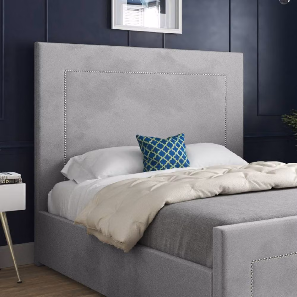 Casani Kettleshulme Upholstered Grey Velvet Designer Bed Frame, W/D/H: 200 x 137 x 200 cm – 4