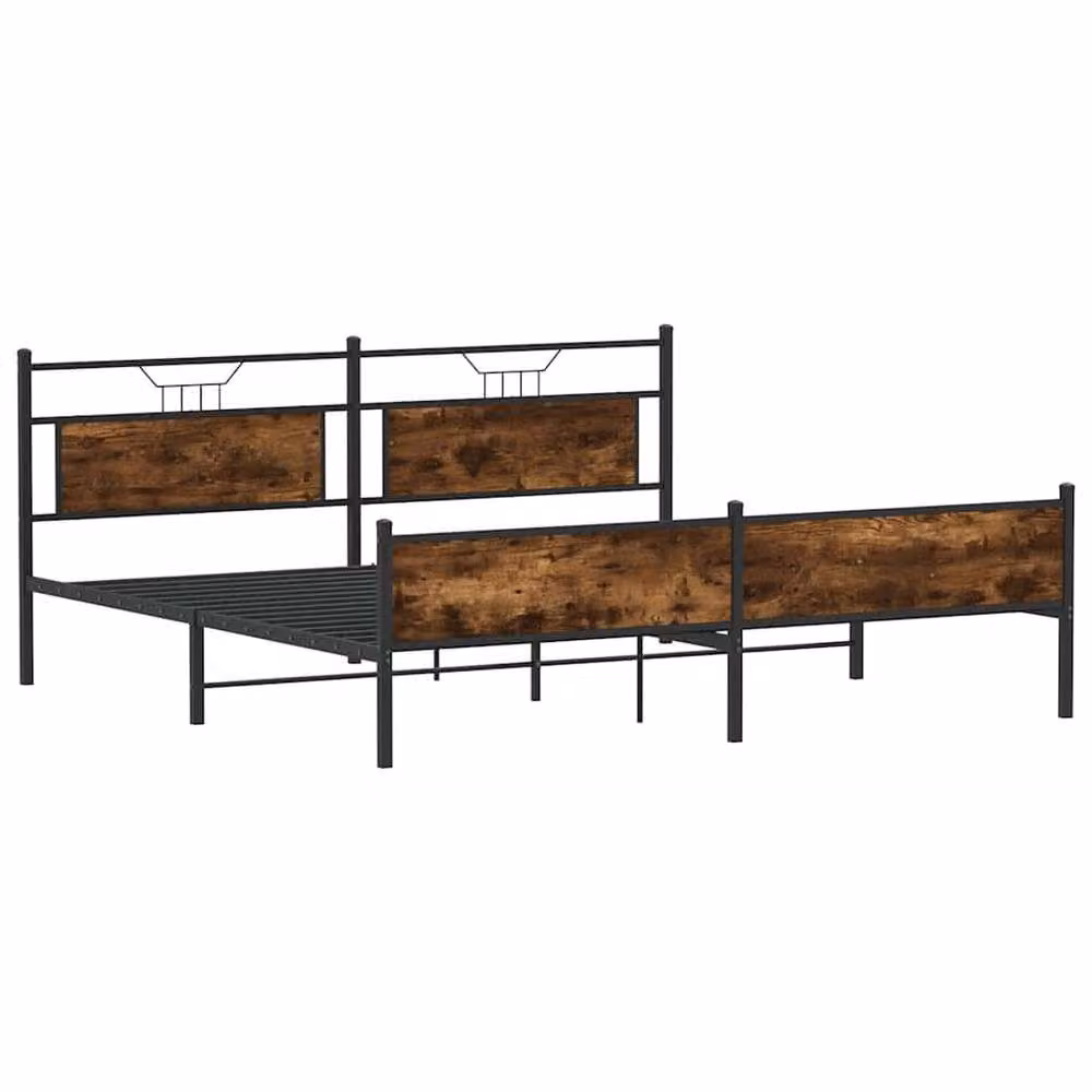 Berkfield Home Metal Bed Frame in Smoked Oak Brown, W: 160 cm, L: 200 cm – 3