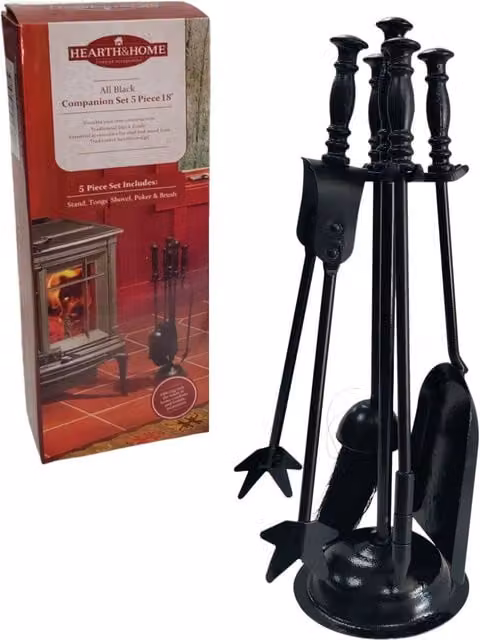 Hearth & Home 5-Piece Cast Iron Fire Companion Set in Black with 18-Inch Tools