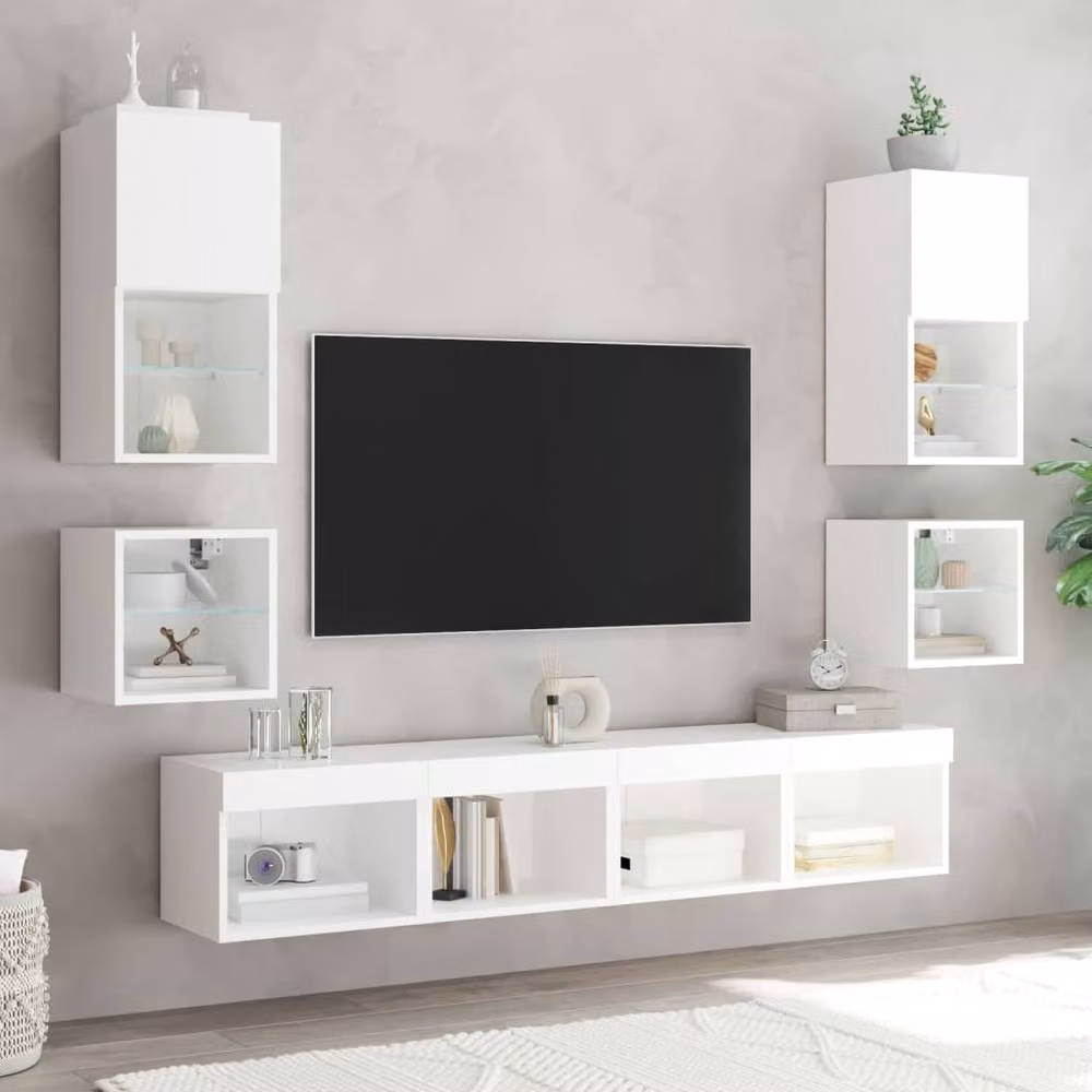 Berkfield Home Wall-mounted White Bedside Cabinet with Integrated LED Lights – 3