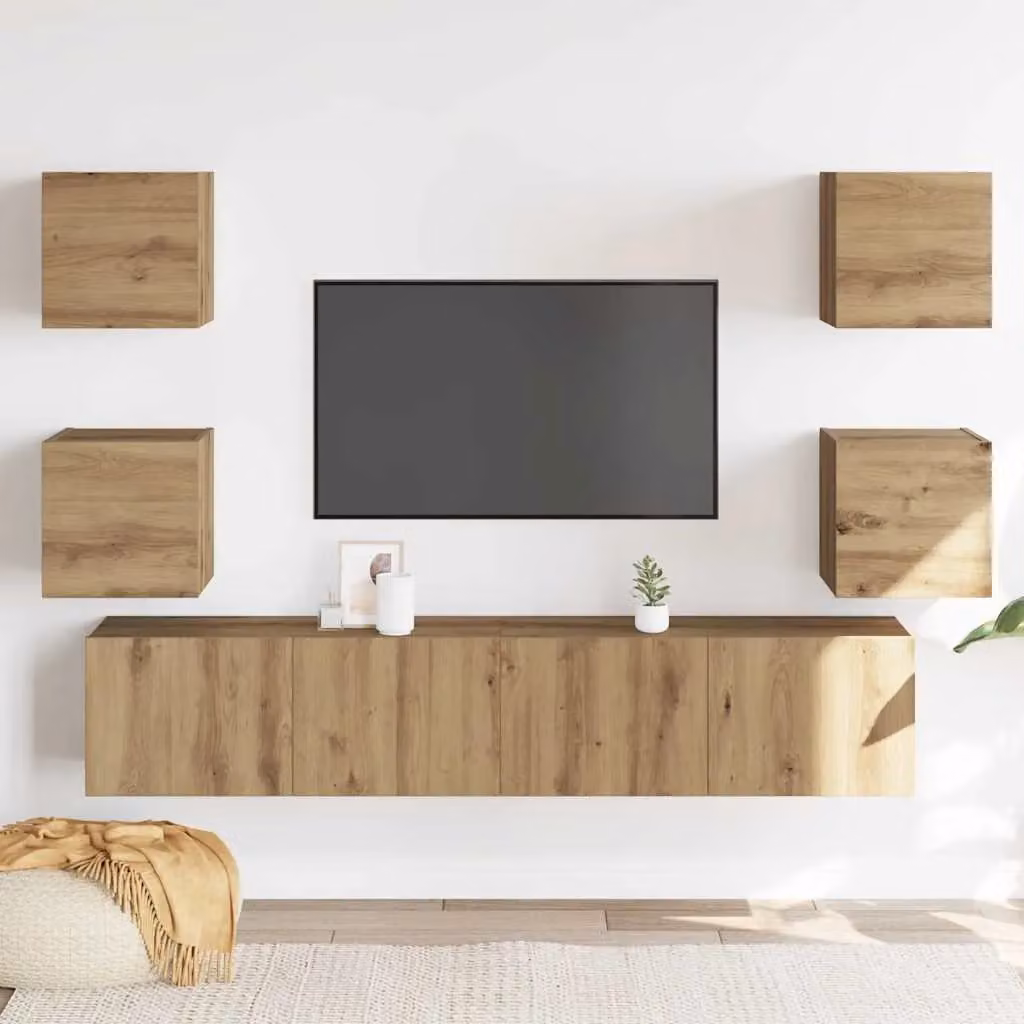 Berkfield Home Artisan Oak Wall Mounted TV Cabinets, 6 Piece Set in Brown Matt Engineered Wood – 2