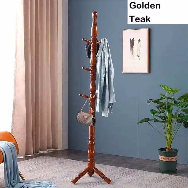 Nordara Golden Teak Finish Vintage Posh Solid Wood Coat Stand in Brown, H 185 x W 43 x D 43 cm