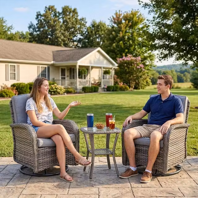 BIRCHTREE 3 Piece Grey Rattan Armchair and Table Set