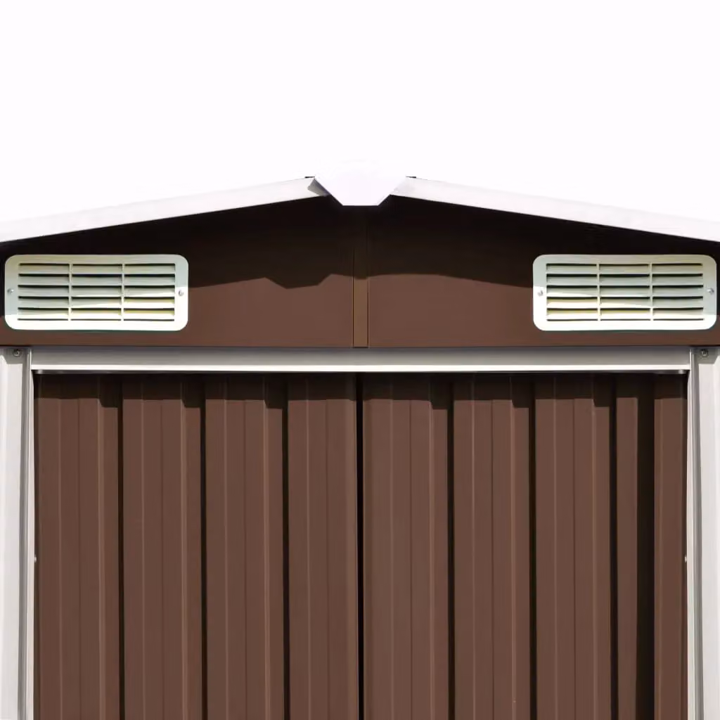 Berkfield Home Brown Metal Garden Shed with Sliding Doors and Side Vent, W: 298 cm, D: 257 cm, H: 178 cm – 3