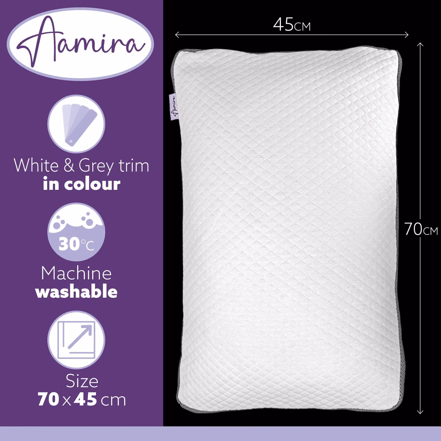 Aamira Luxury Shredded Memory Foam Orthopaedic Pillow with Washable Bamboo Cover, White, W: 70 cm, D: 45 cm – 8