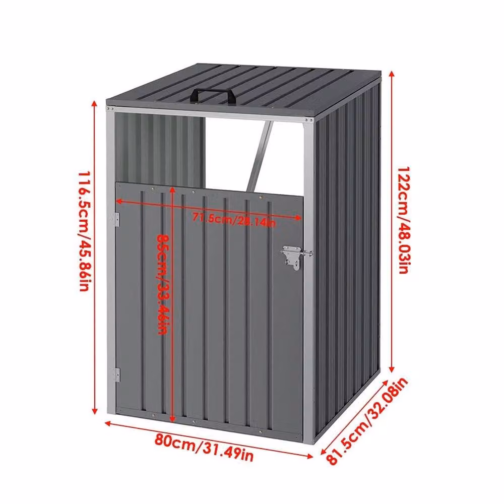 FLAVORA Grey Galvanised Steel Single Wheelie Bin Storage Cover W: 100 cm, D: 15 cm – 2