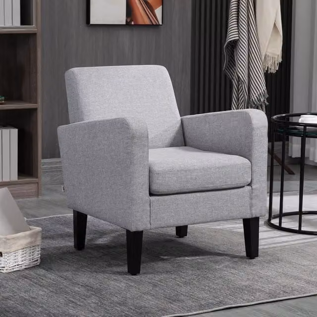 HOMCOM Modern Fabric Armchair with Rubberwood Legs in Grey