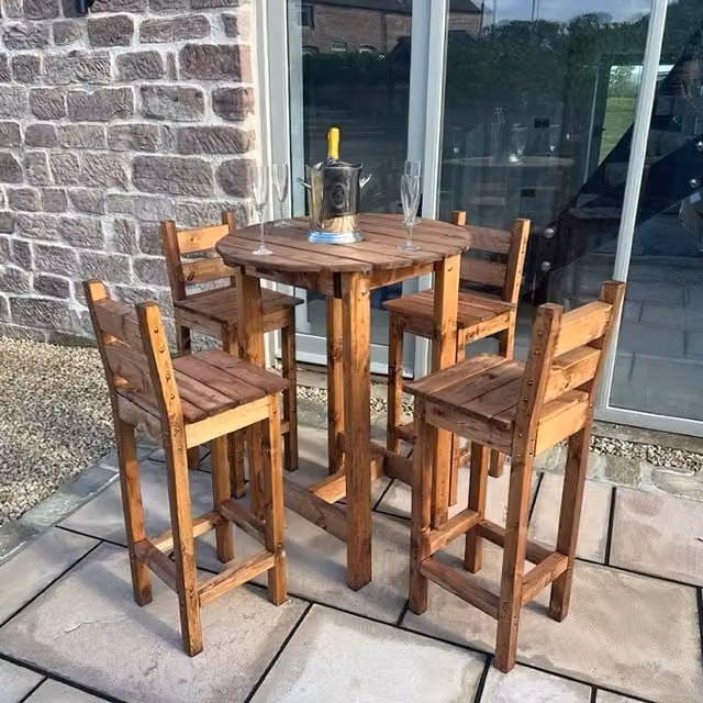 Charles Taylor Deluxe Alfresco Bar Set Four Seater in Brown and Orange Lacquered Wood