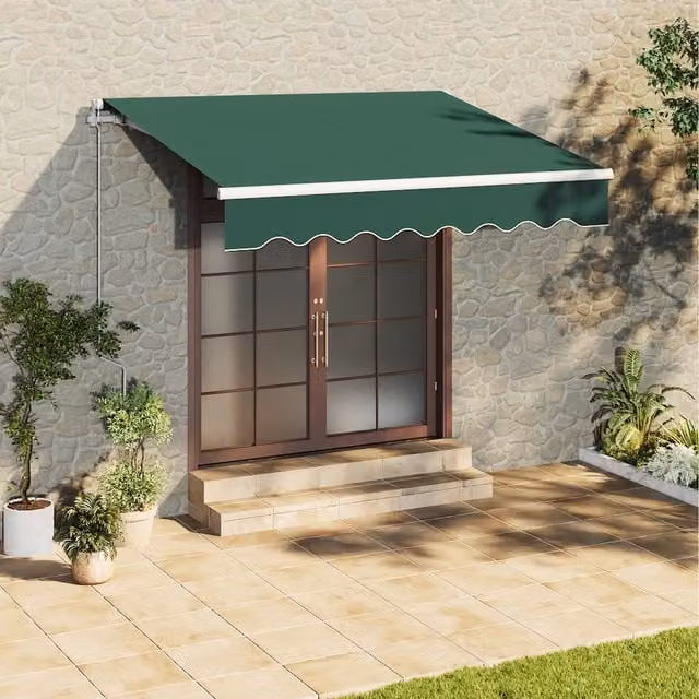 Livingandhome Green Polyester Fabric Retractable Patio Awning with Folding Arms, Wall-Mounted, Width: 250 cm