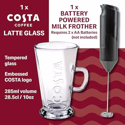 Kimm and Miller Costa Coffee Latte Glass and Electric Milk Frother Gift Set in Transparent – 4