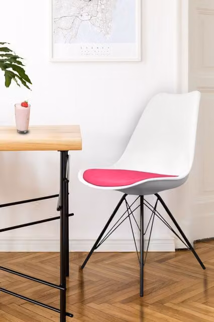 Fusion Living Soho Plastic Dining Chair with Black Metal Legs in Bright Pink – 1
