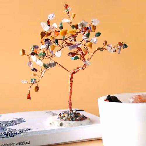 KDMD Large Gemstone Bonsai Tree with 100 Multicolour Stones on a Natural Agate Base